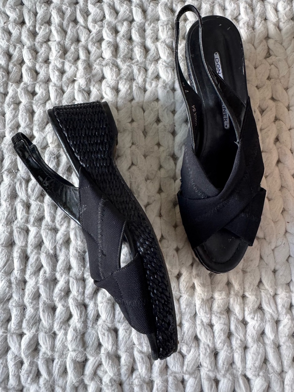 Donald J. Pliner Black Kiwa Basket Weave Wedge Slingback Sandal, 7
